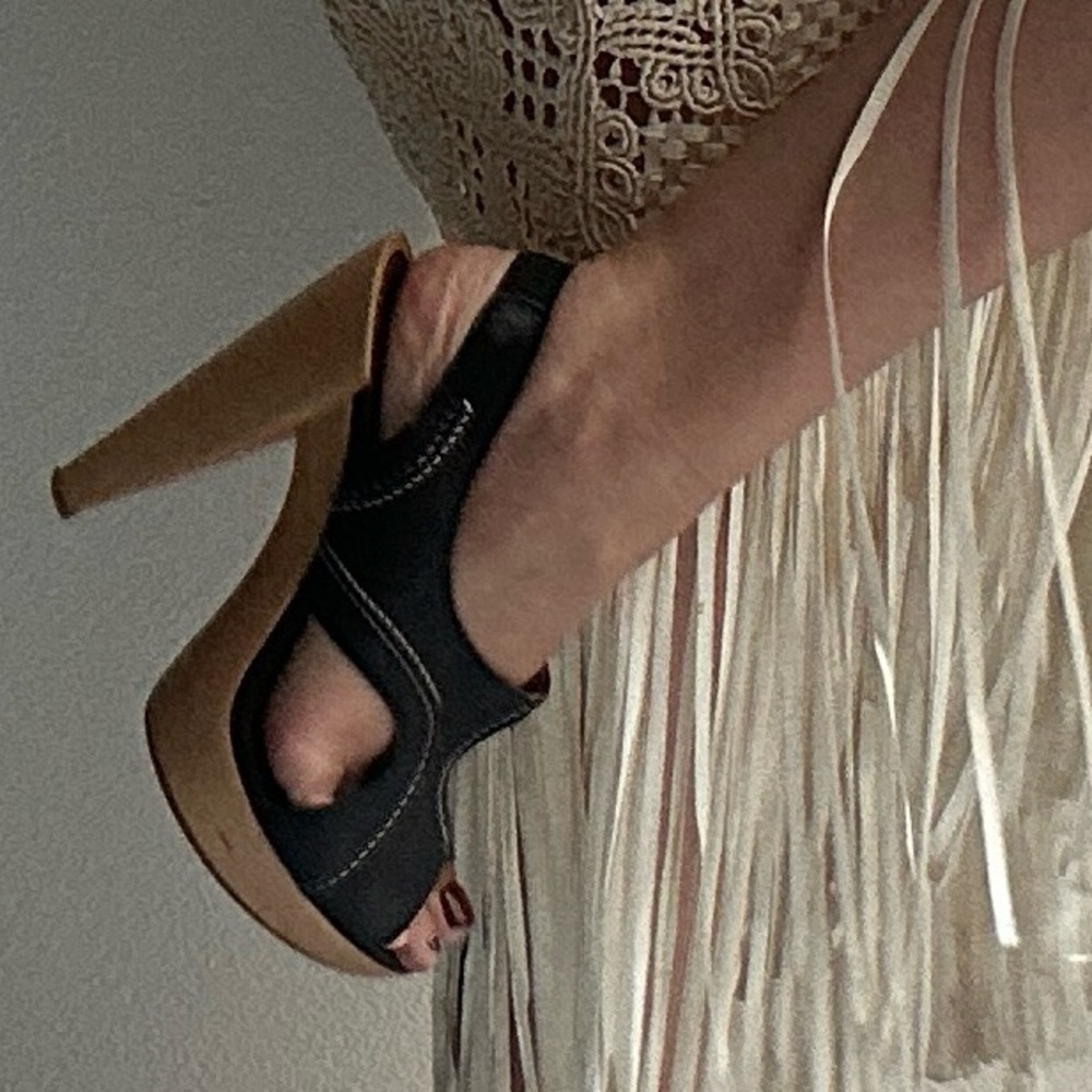 Lanvin Black Leather Platform Wood Heels
